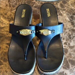 Michael Kors Black Sandals with Gold Accents